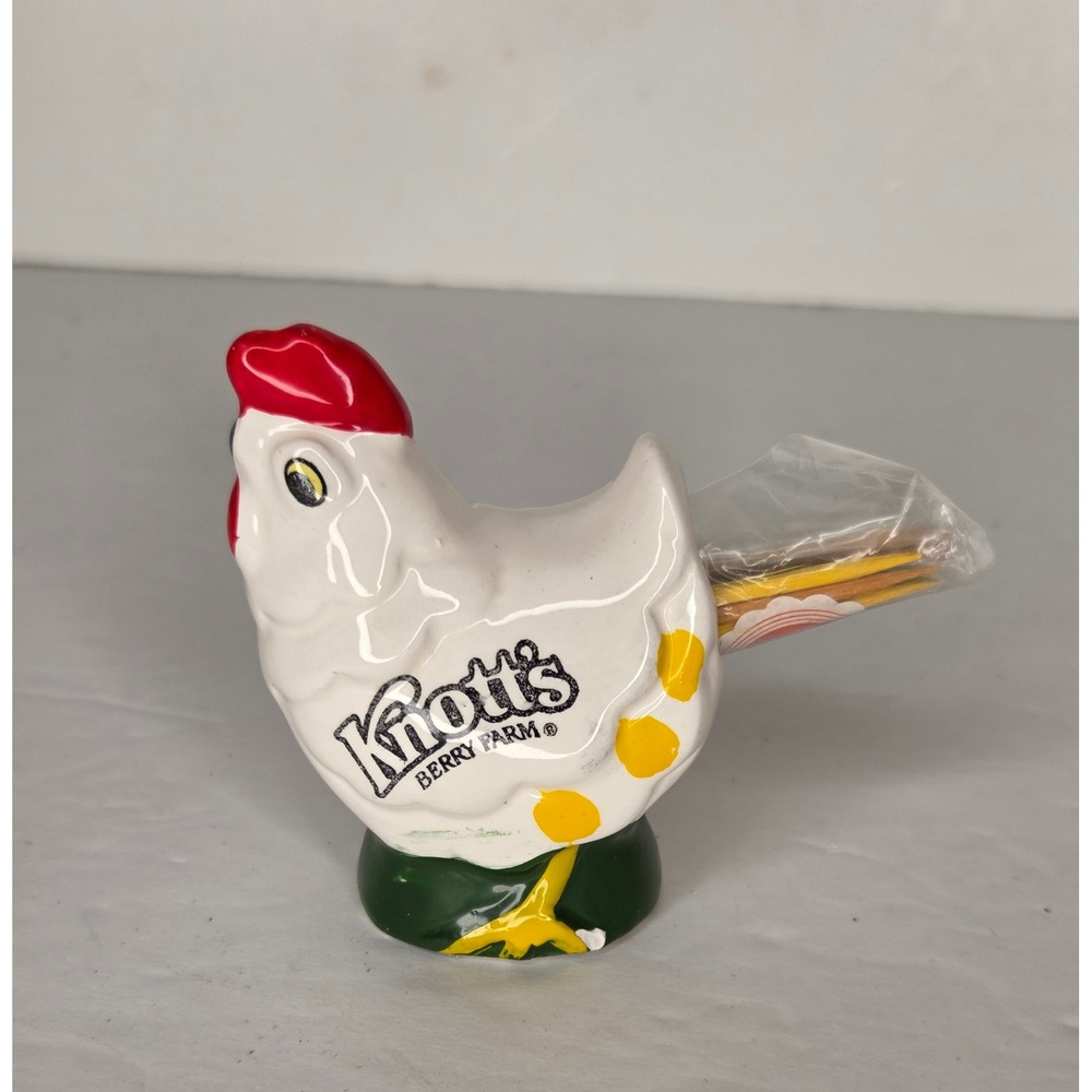 Vintage Knott's Berry Farm Ceramic Chicken Toothpick Holder Souvenir Figurine